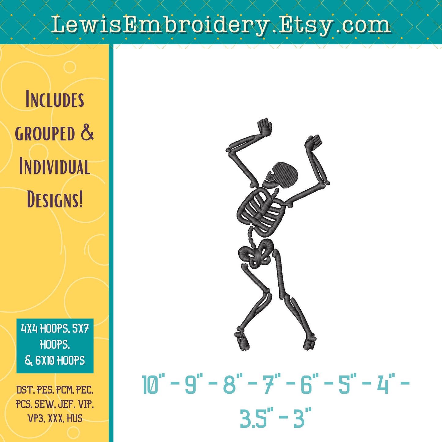 Dancing Skeletons, Machine Embroidery Design – (Instant Download)