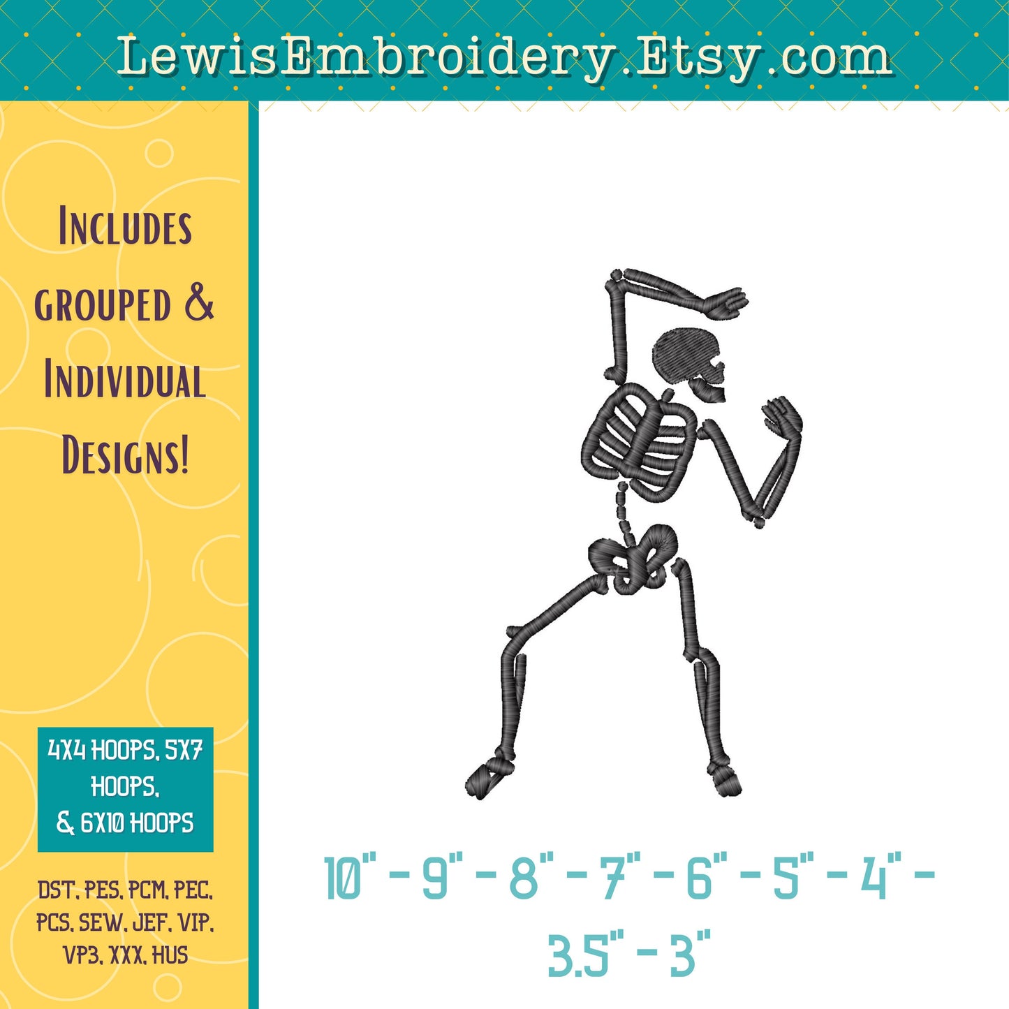 Dancing Skeletons, Machine Embroidery Design – (Instant Download)