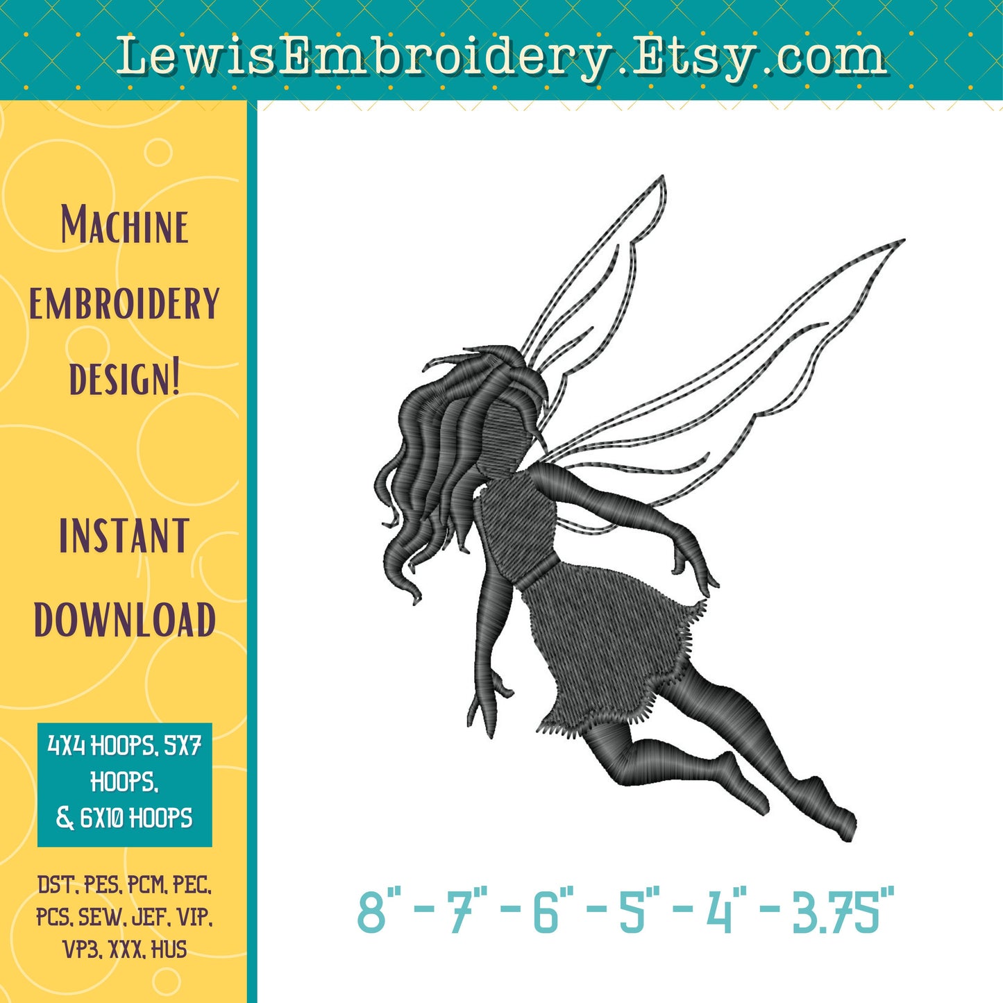 Dancing Fairy, Machine Embroidery Design – (Digital Download)