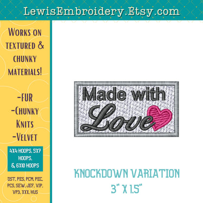 Made With Love Tag, Machine Embroidery Design – (Digital Download)