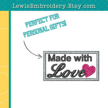 Made With Love Tag, Machine Embroidery Design – (Digital Download)