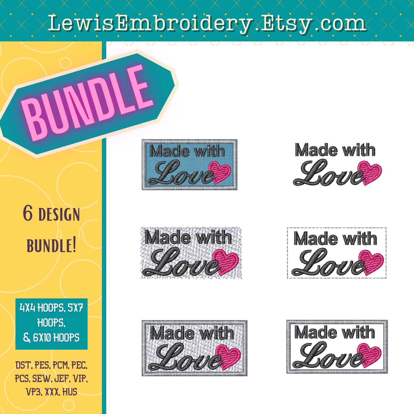 Made With Love Tag, Machine Embroidery Design – (Digital Download)