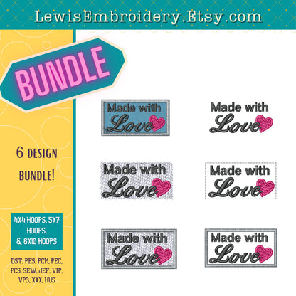 Made With Love Tag, Machine Embroidery Design – (Digital Download)