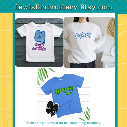 Bluey, Applique Machine Embroidery Font - with BX - (PDF Tutorial Included)