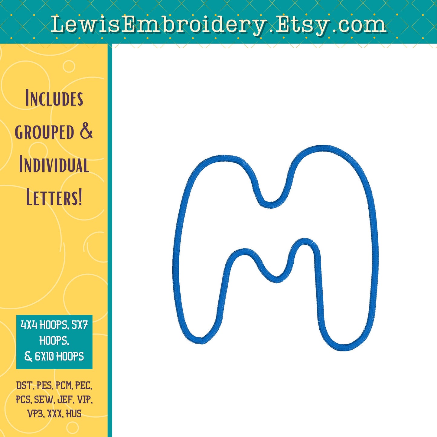 "MA" Applique, Machine Embroidery Design – NOT Full Bluey Font - (Digital Download)