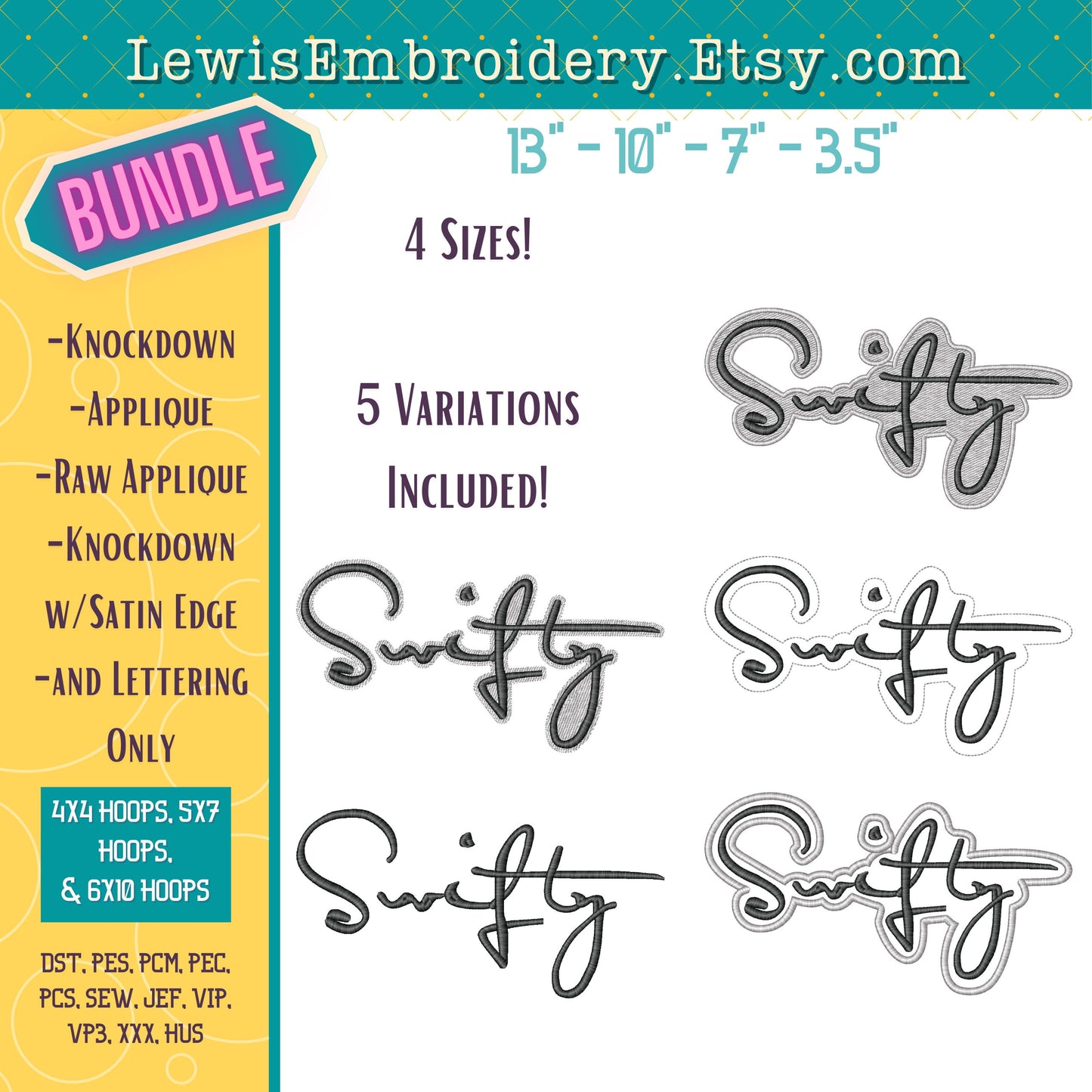 SWIFTY Machine Embroidery Design - NOT Full Signature Font - (Digital Download)