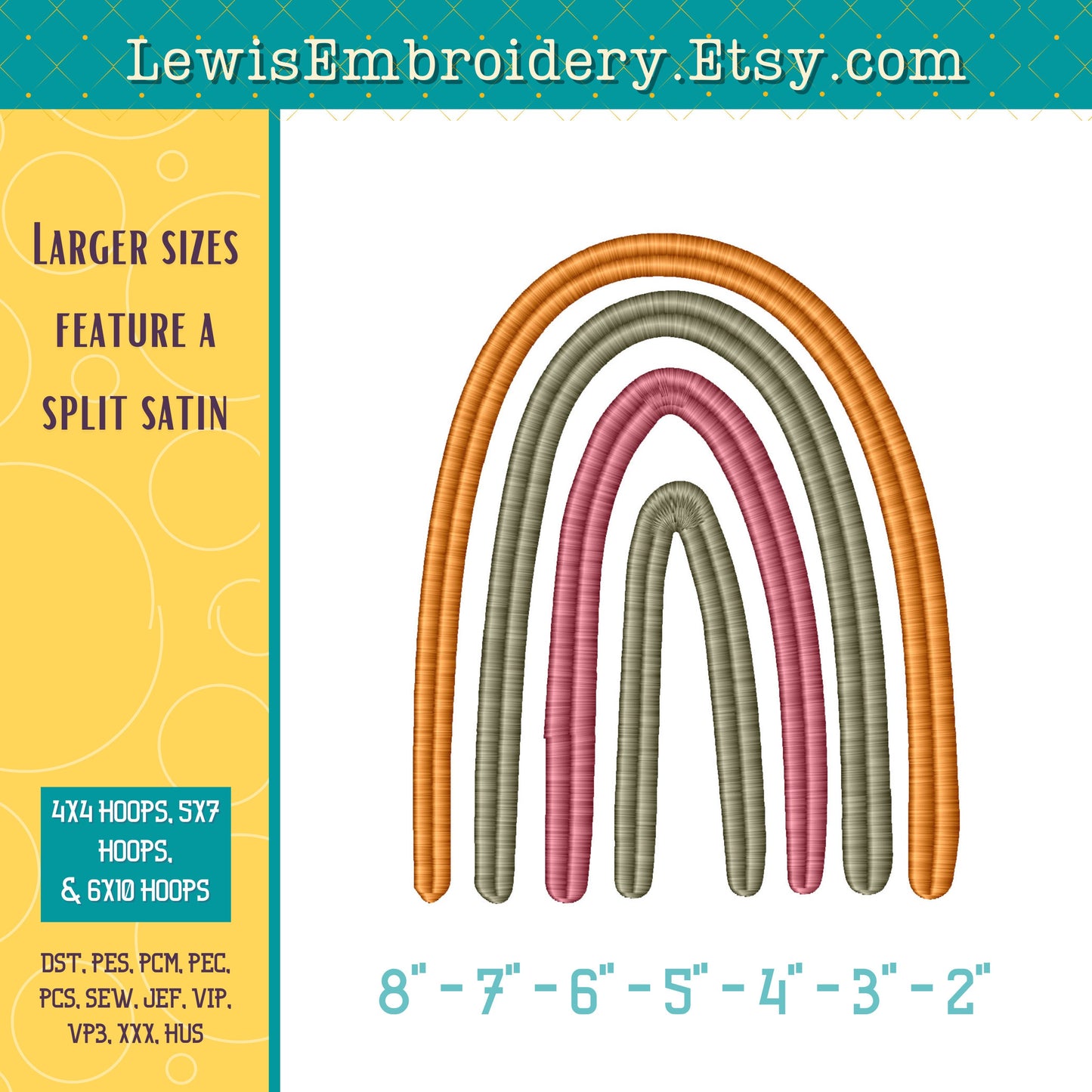 Boho Rainbow Machine Embroidery Design – (Digital Download)