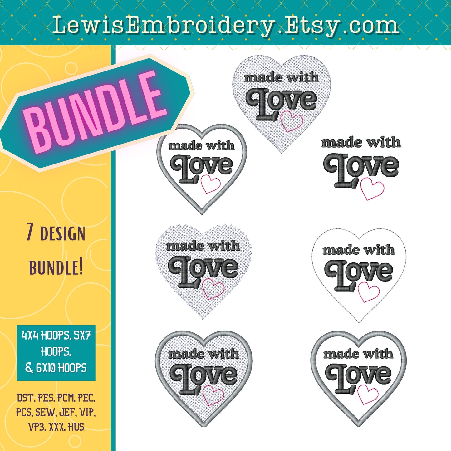 Made With Love Heart, Machine Embroidery Design - (Digital Download)
