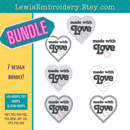 Made With Love Heart, Machine Embroidery Design - (Digital Download)