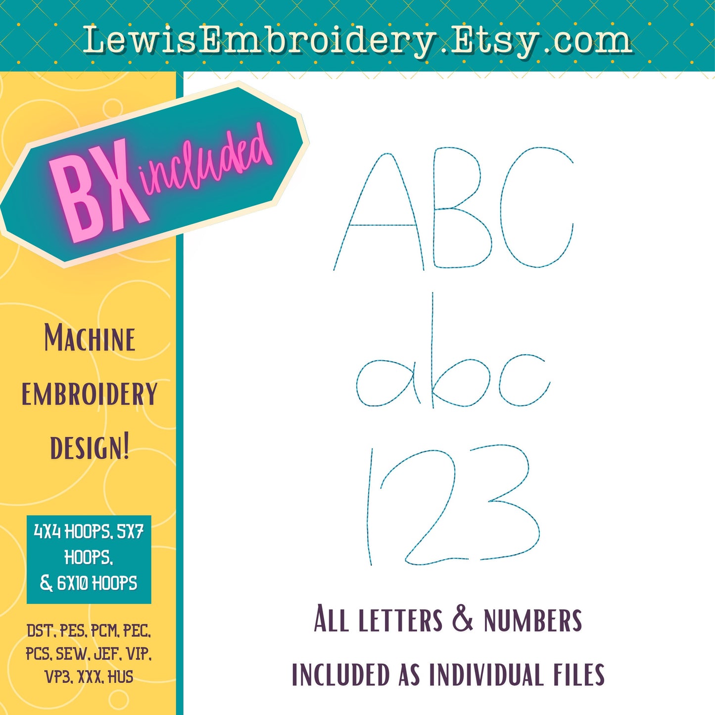 Bean Stitch, Handwriting, Machine Embroidery Font – BX Included - (Digital Download)