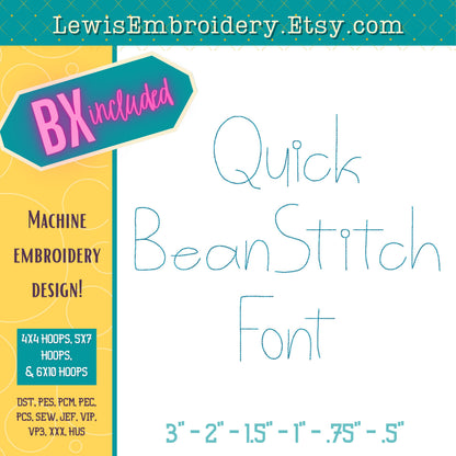 Bean Stitch, Handwriting, Machine Embroidery Font – BX Included - (Digital Download)