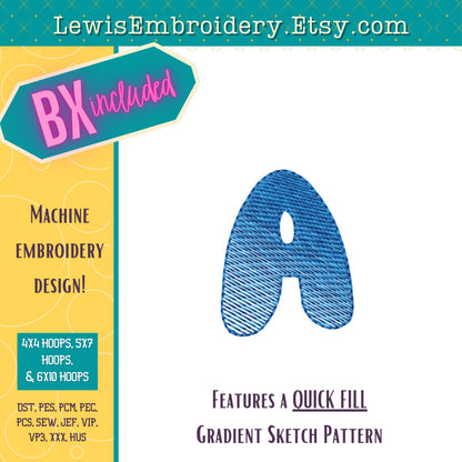 Quick Fill Sketch, Bluey, Machine Embroidery Font – (BX Included)