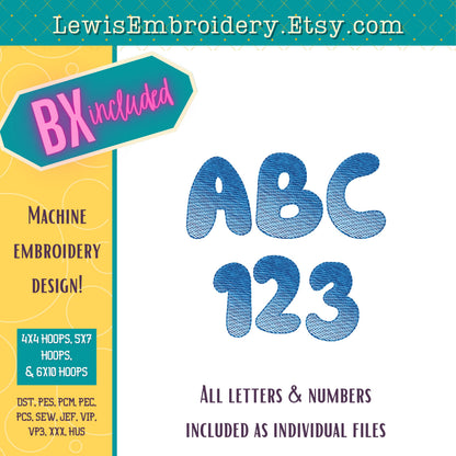 Quick Fill Sketch, Bluey, Machine Embroidery Font – (BX Included)