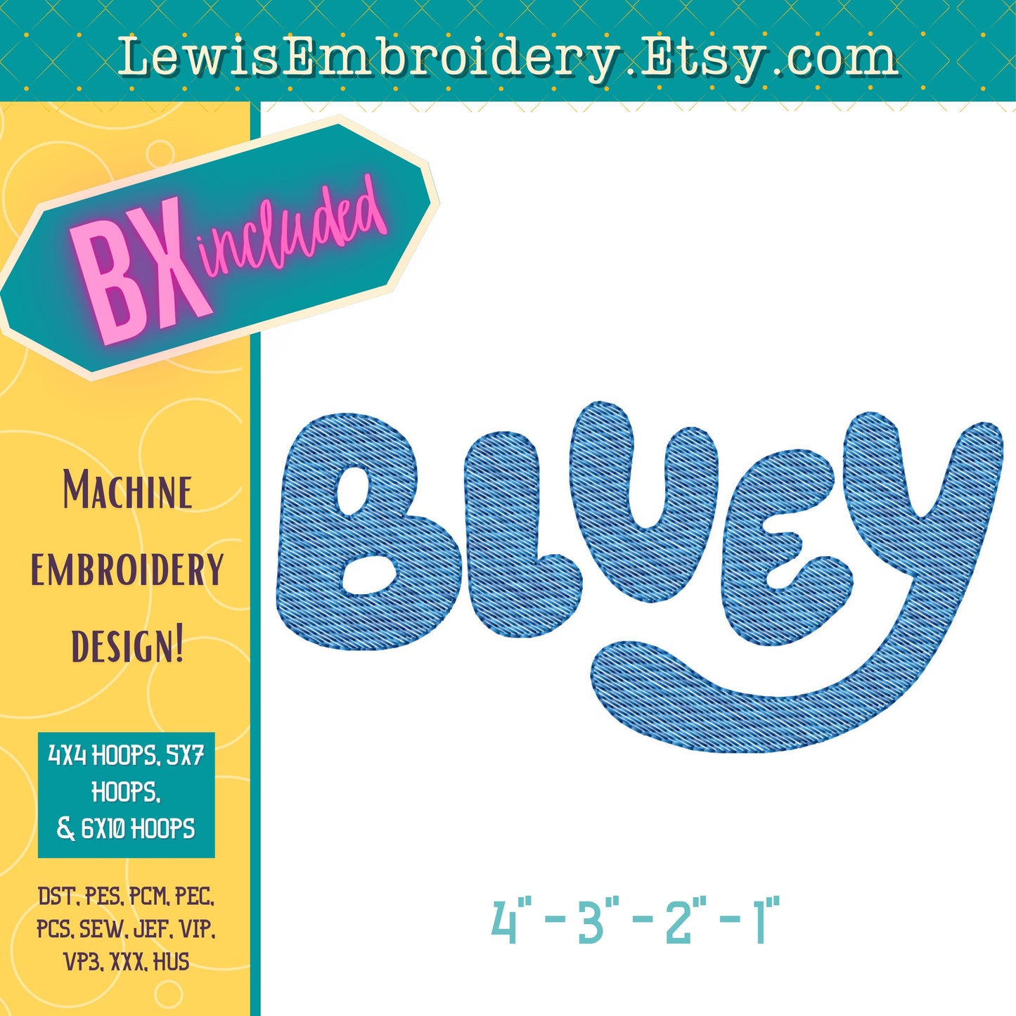Bluey, Quick Fill Sketch, Machine Embroidery Font - BX Included - (Digital Download)