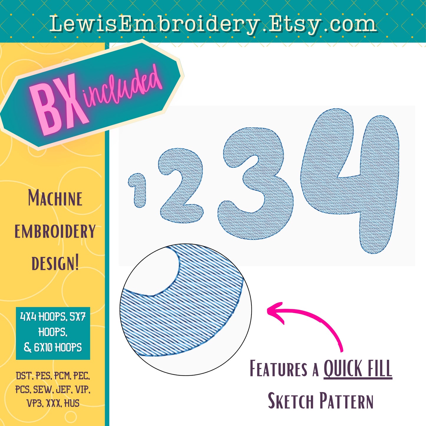 Bluey, Quick Fill Sketch, Machine Embroidery Font - BX Included - (Digital Download)