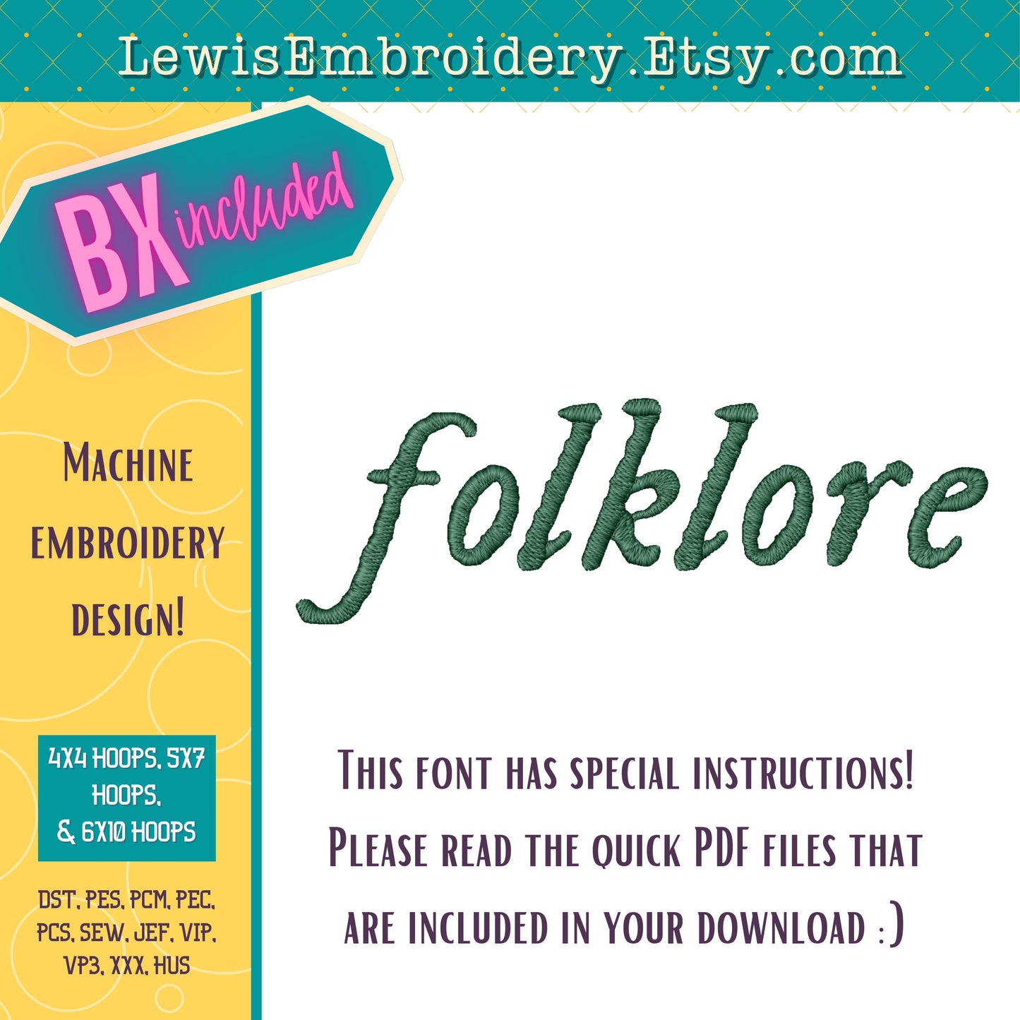 Folklore Machine Embroidery Font - With BX - (Digital Download)
