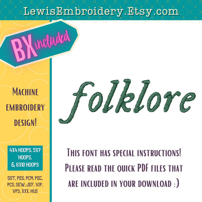 Folklore Machine Embroidery Font - With BX - (Digital Download)