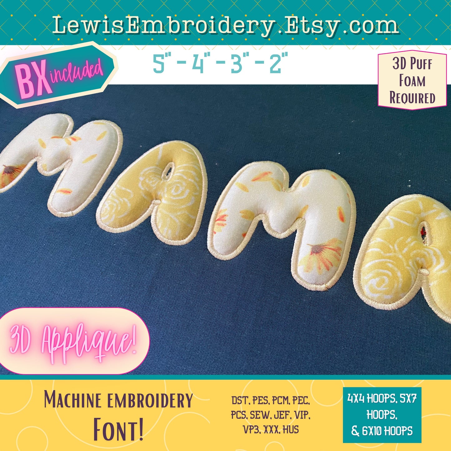3D Puff Applique, Bluey, Machine Embroidery Font - With BX - (PDF Tutorial Included)