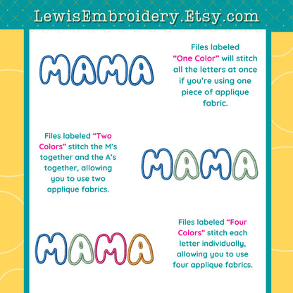 MAMA, 3D Puff Applique, Machine Embroidery Design - NOT Full Bluey Font - (PDF Tutorial Included)
