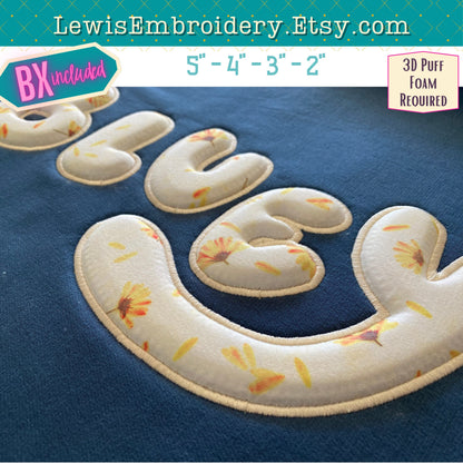 3D Puff Applique, Bluey, Machine Embroidery Font - With BX - (PDF Tutorial Included)