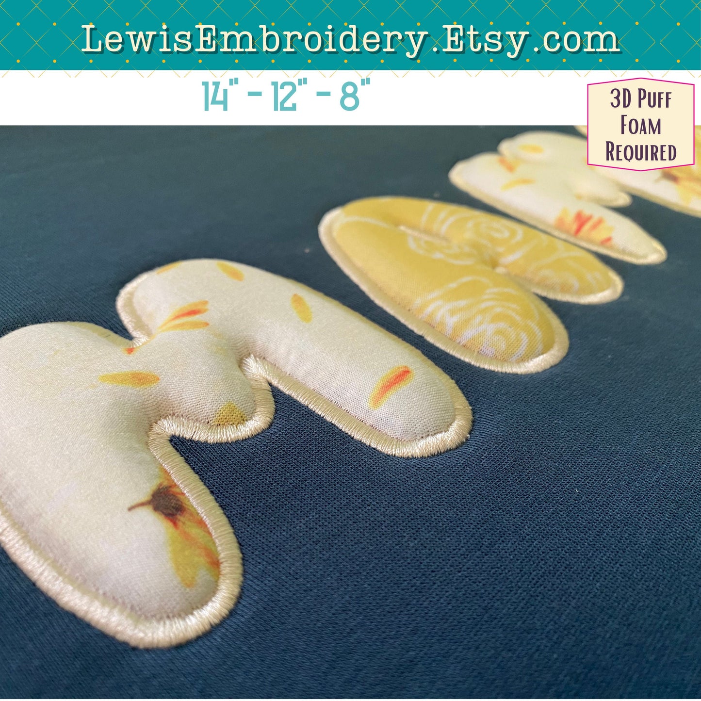 MAMA, 3D Puff Applique, Machine Embroidery Design - NOT Full Bluey Font - (PDF Tutorial Included)