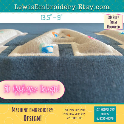 MAMA 3D Puff Applique, Machine Embroidery Design - NOT Full Font - (PDF Tutorial Included)