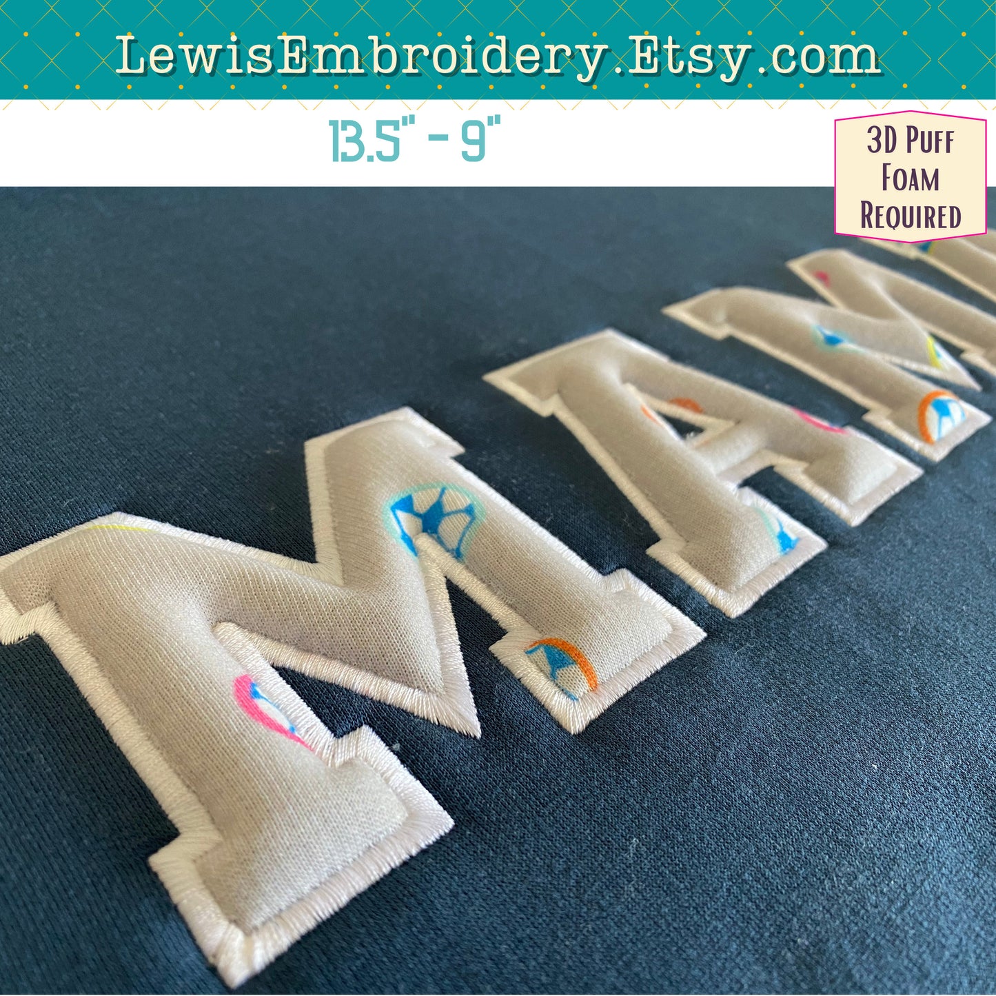 MAMA 3D Puff Applique, Machine Embroidery Design - NOT Full Font - (PDF Tutorial Included)