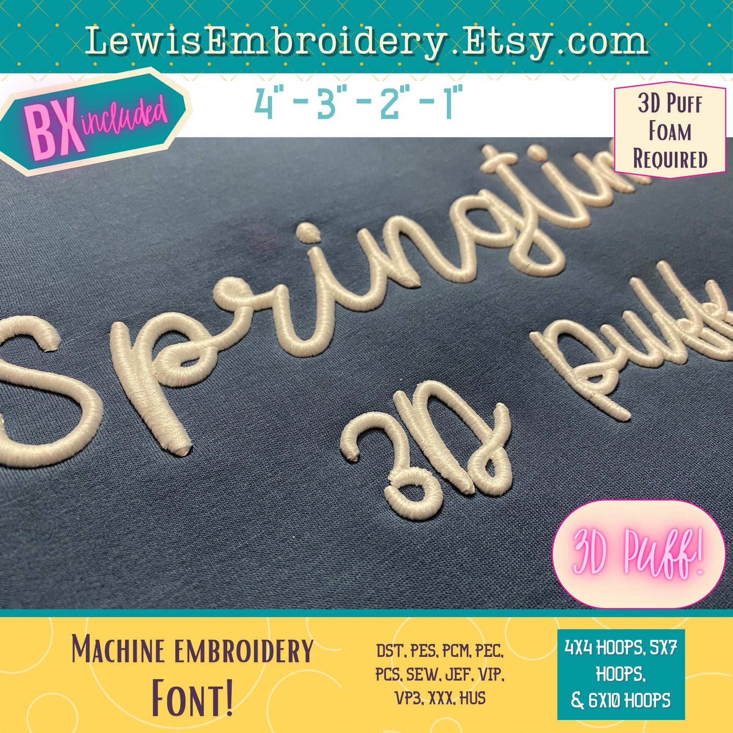 3D Puff Script, Machine Embroidery Font - With BX - (PDF Tutorial Included)