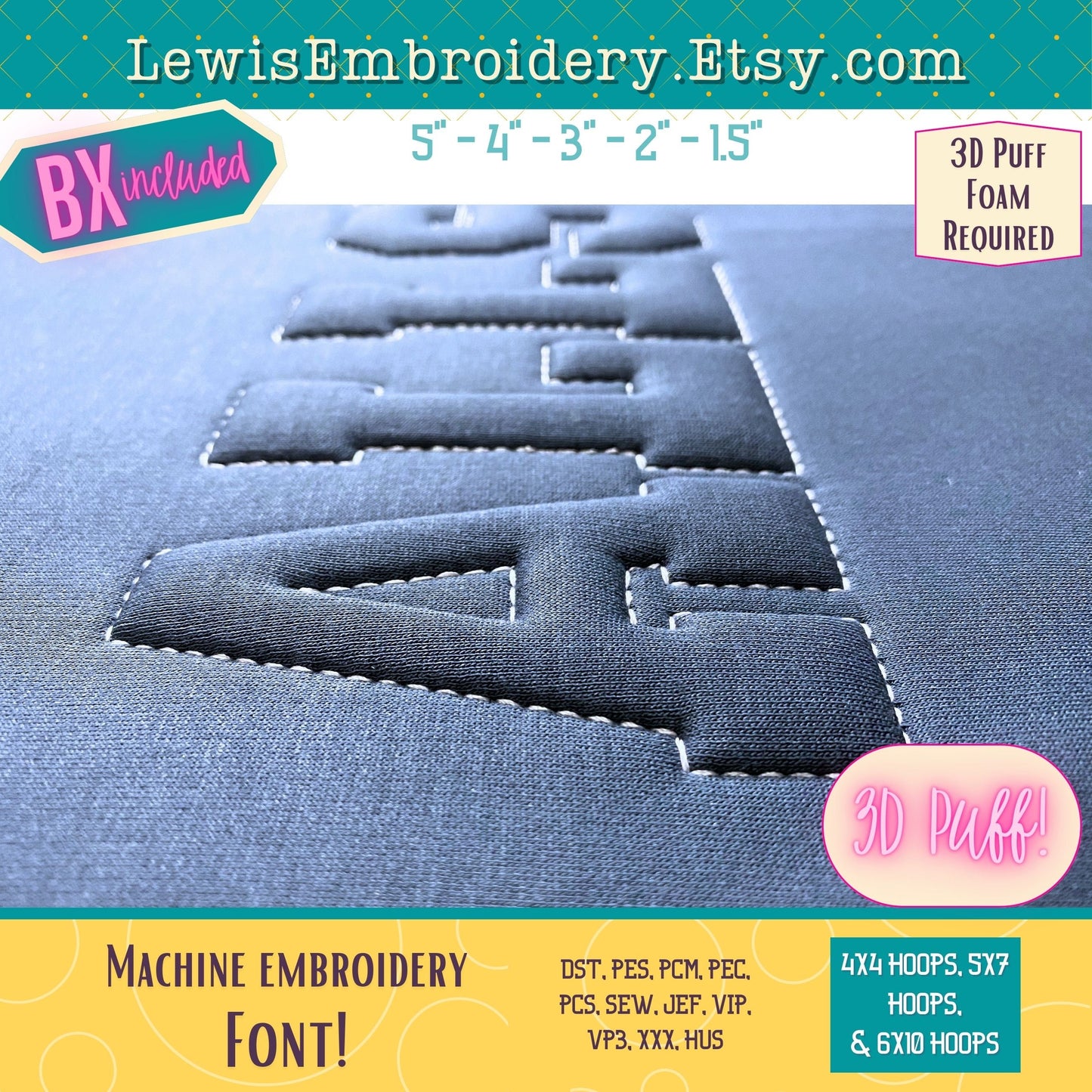 Embossed 3D Puff, Varsity, Machine Embroidery Font - With BX - (PDF Tutorial Included)