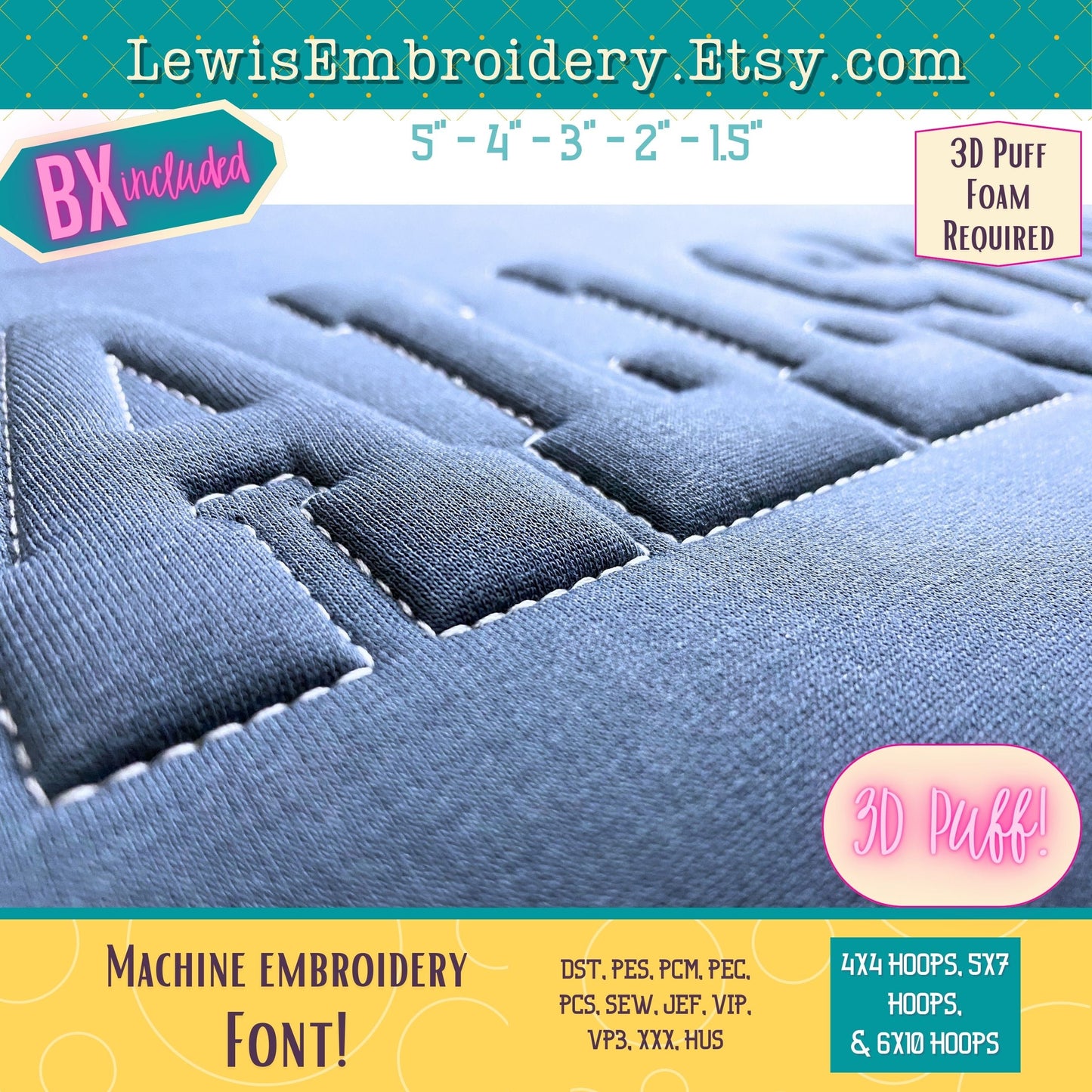 Embossed 3D Puff, Varsity, Machine Embroidery Font - With BX - (PDF Tutorial Included)