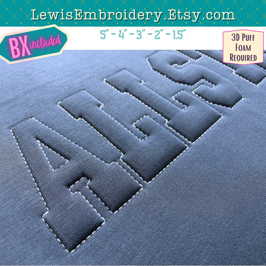 Embossed 3D Puff, Varsity, Machine Embroidery Font - With BX - (PDF Tutorial Included)