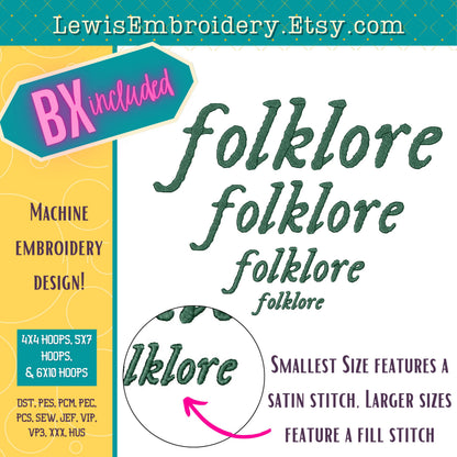 Folklore Machine Embroidery Font - With BX - (Digital Download)