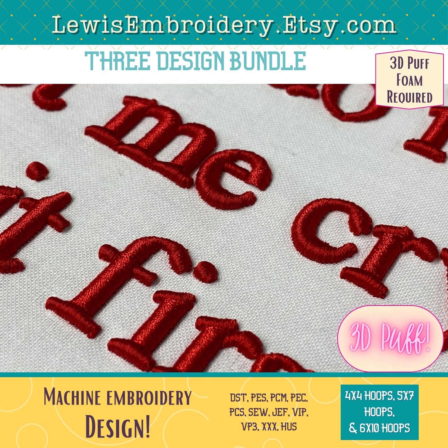 3D Puff, Sarcastic Phrases, Machine Embroidery Design Bundle – (PDF Tutorial Included)