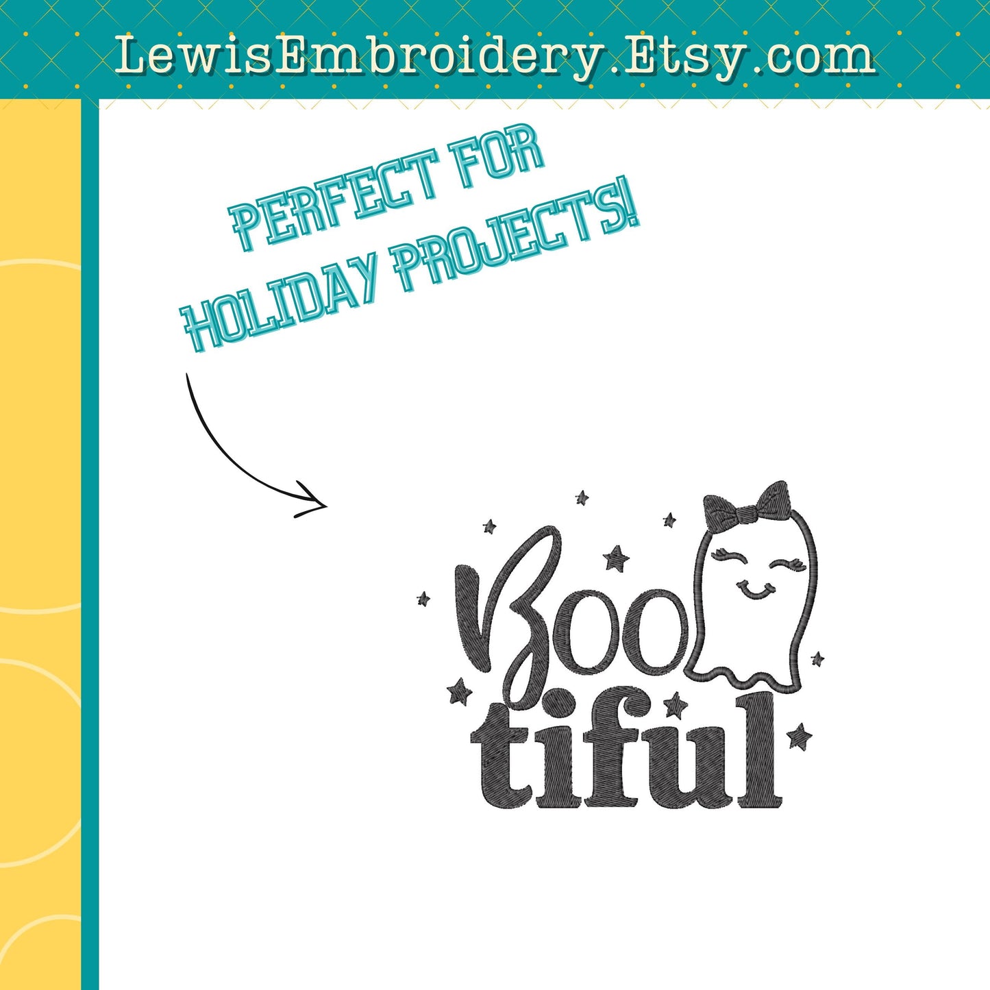BOOtiful Ghost, Machine Embroidery Design – (Instant Download)
