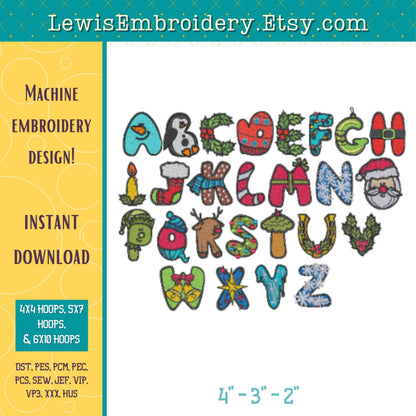 Christmas Letters, Machine Embroidery Font – (Digital Download)