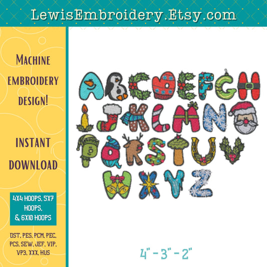 Christmas Letters, Machine Embroidery Font – (Digital Download)