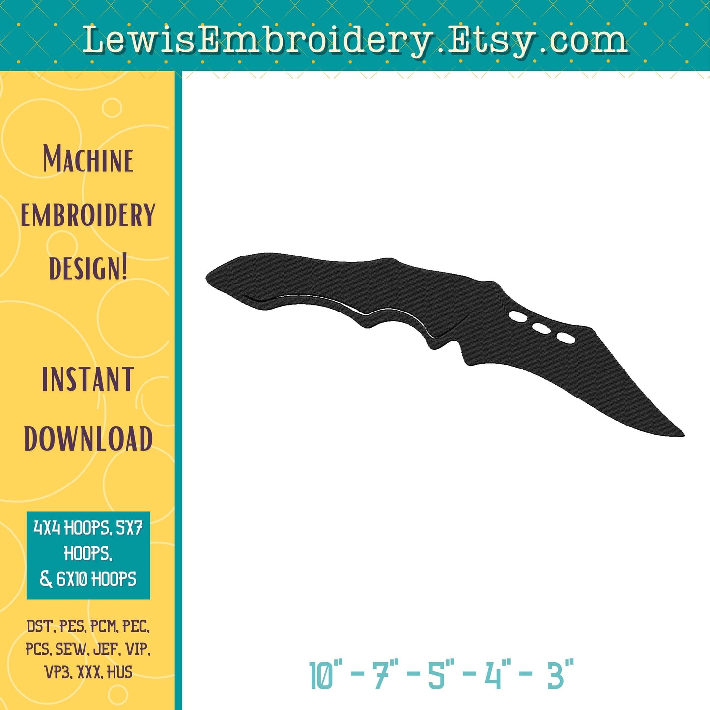 Tactical Knife, Machine Embroidery Design - (Digital Download)