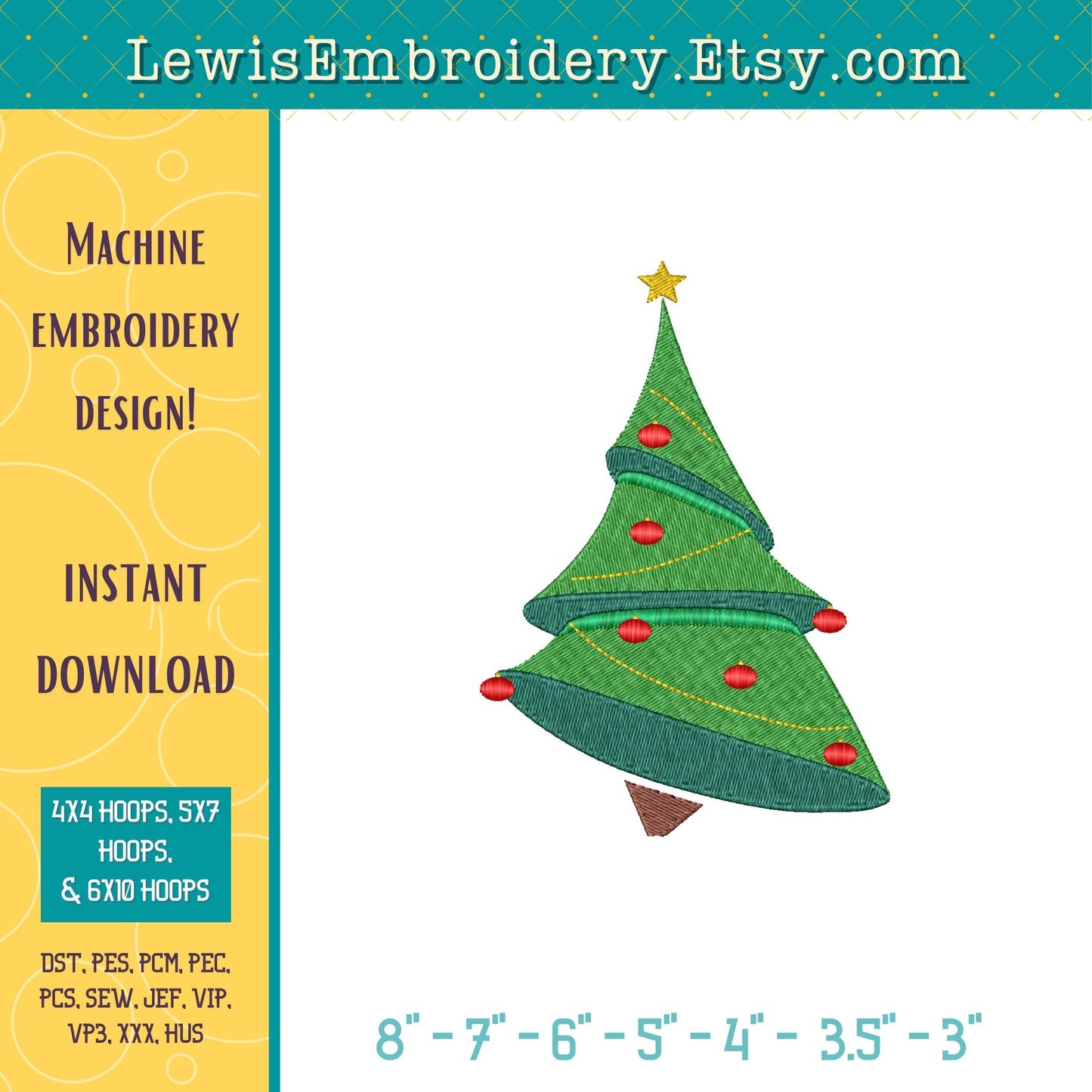 Christmas Tree Machine Embroidery Design - (Digital Download)