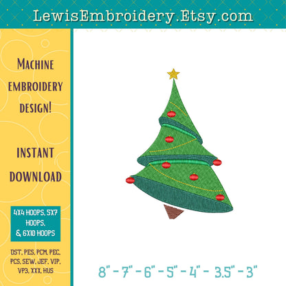 Christmas Tree Machine Embroidery Design - (Digital Download)