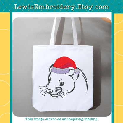 Santa Hat Ferret, Machine Embroidery Design – (Instant Download)