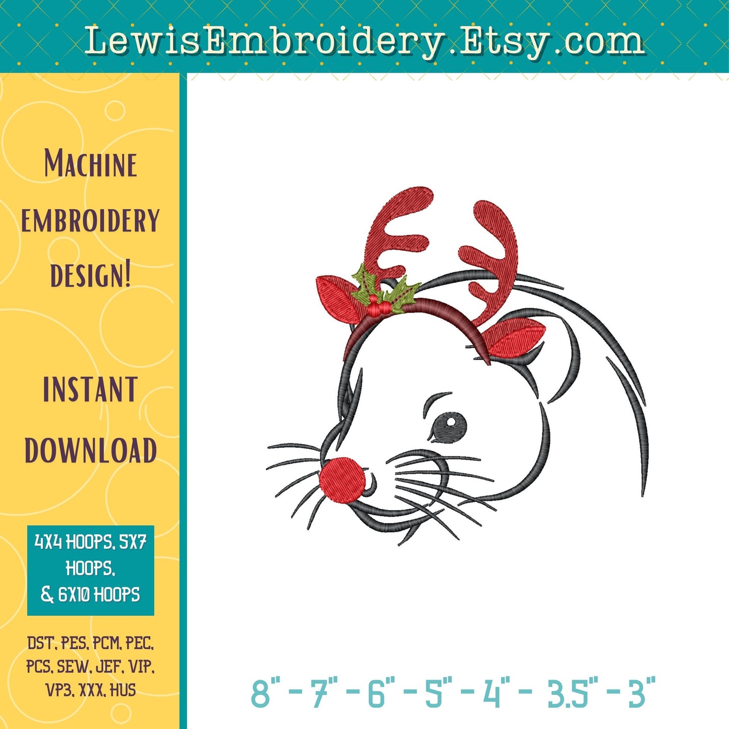 Reindeer Ferret, Machine Embroidery Design – (Instant Download)