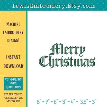 Old English Merry Christmas, Machine Embroidery Design - (Digital Download)