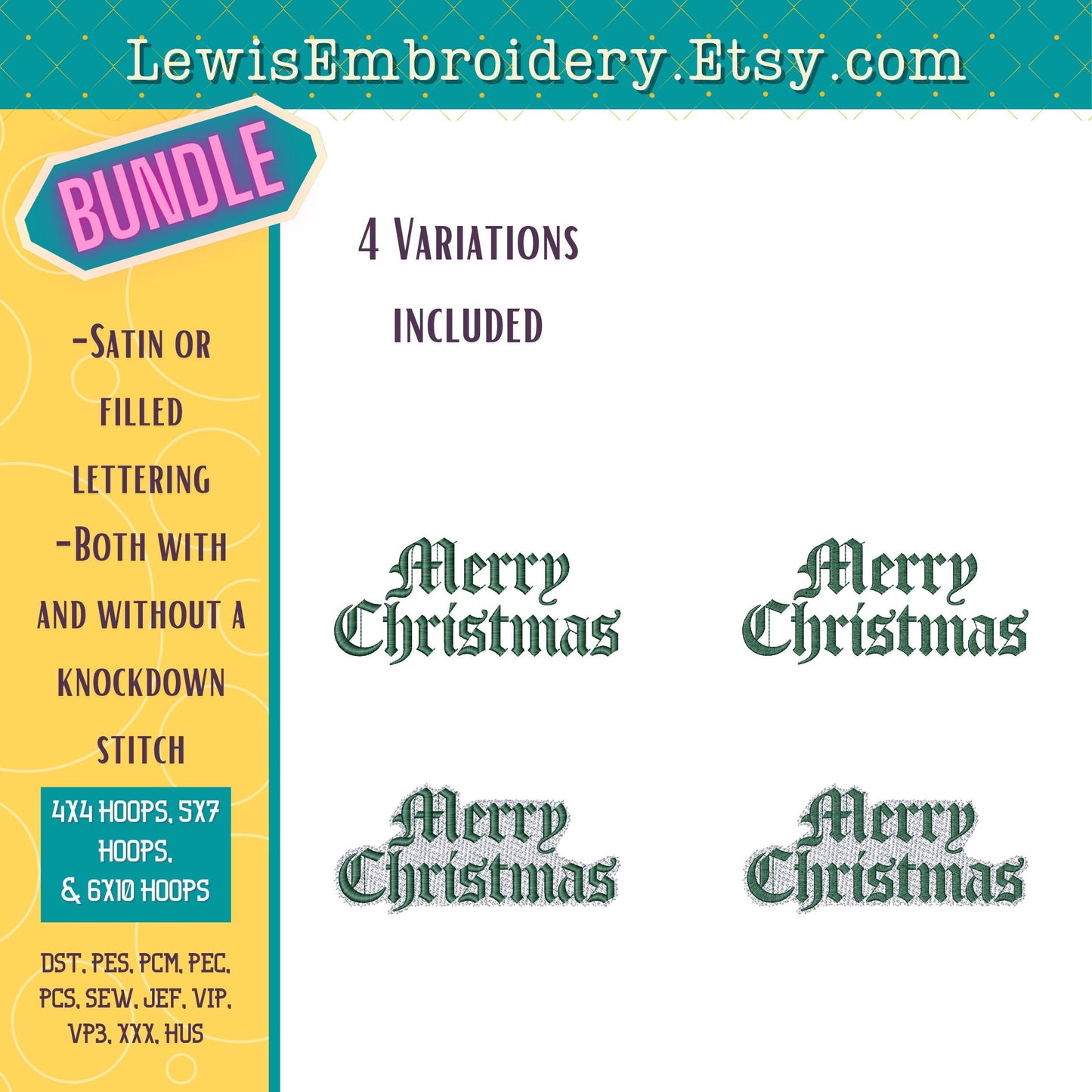 Old English Merry Christmas, Machine Embroidery Design - (Digital Download)