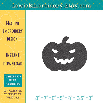 Jack O' Lantern Pumpkin, Machine Embroidery Design - (Instant Download)