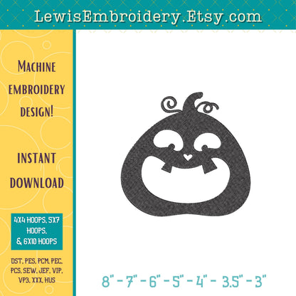Happy Jack O' Lantern Pumpkin, Machine Embroidery Design - (Instant Download)