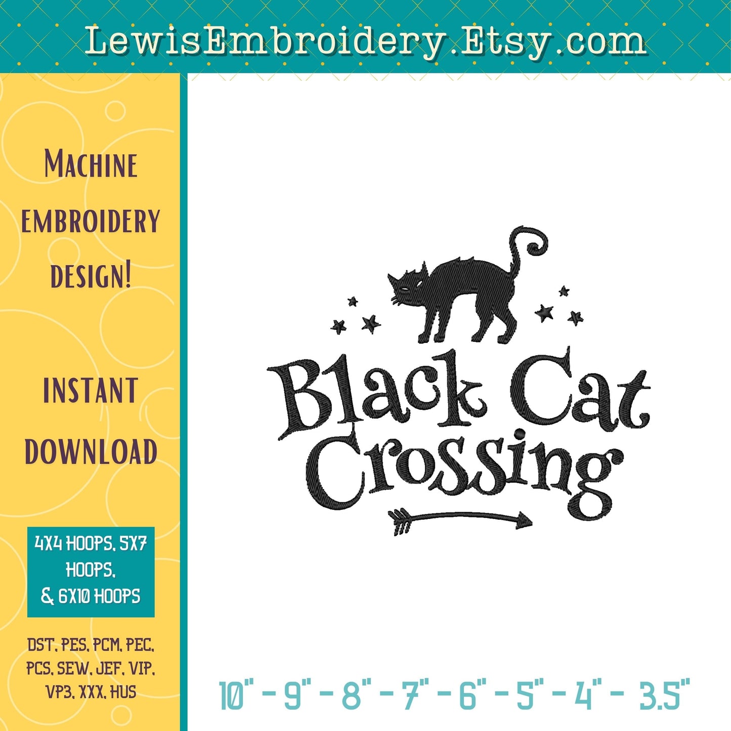 Black Cat Crossing, Machine Embroidery Design - (Instant Download)