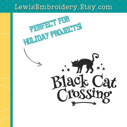 Black Cat Crossing, Machine Embroidery Design - (Instant Download)