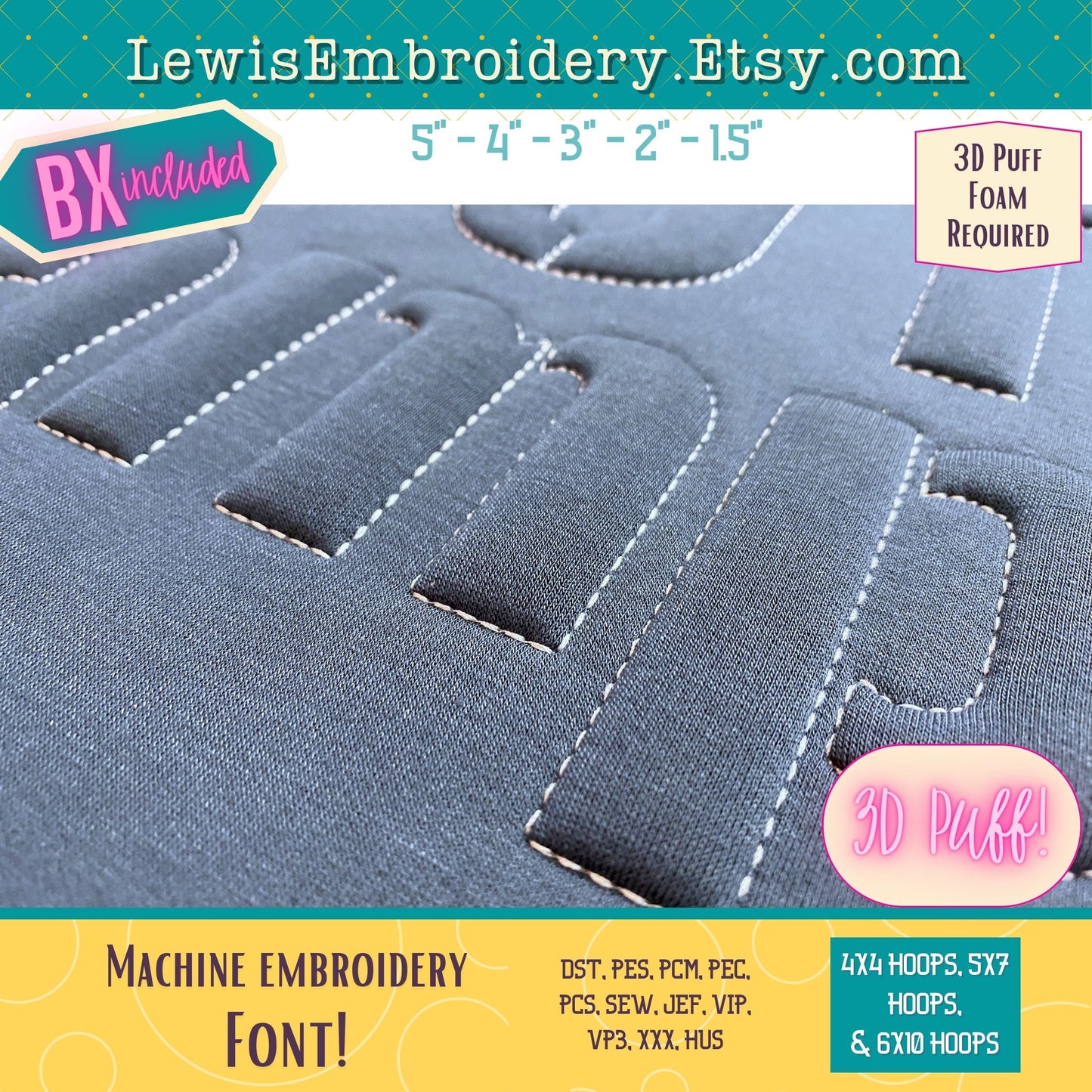 Embossed 3D Puff, Stencil, Machine Embroidery Font - With BX - (PDF Tutorial Included)