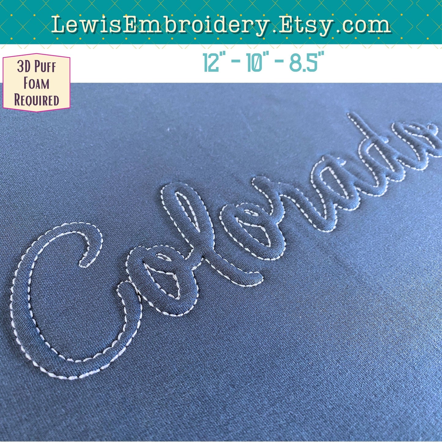 COLORADO Embossed 3D Puff, Machine Embroidery Design - NOT Full Font - (PDF Tutorial Included)