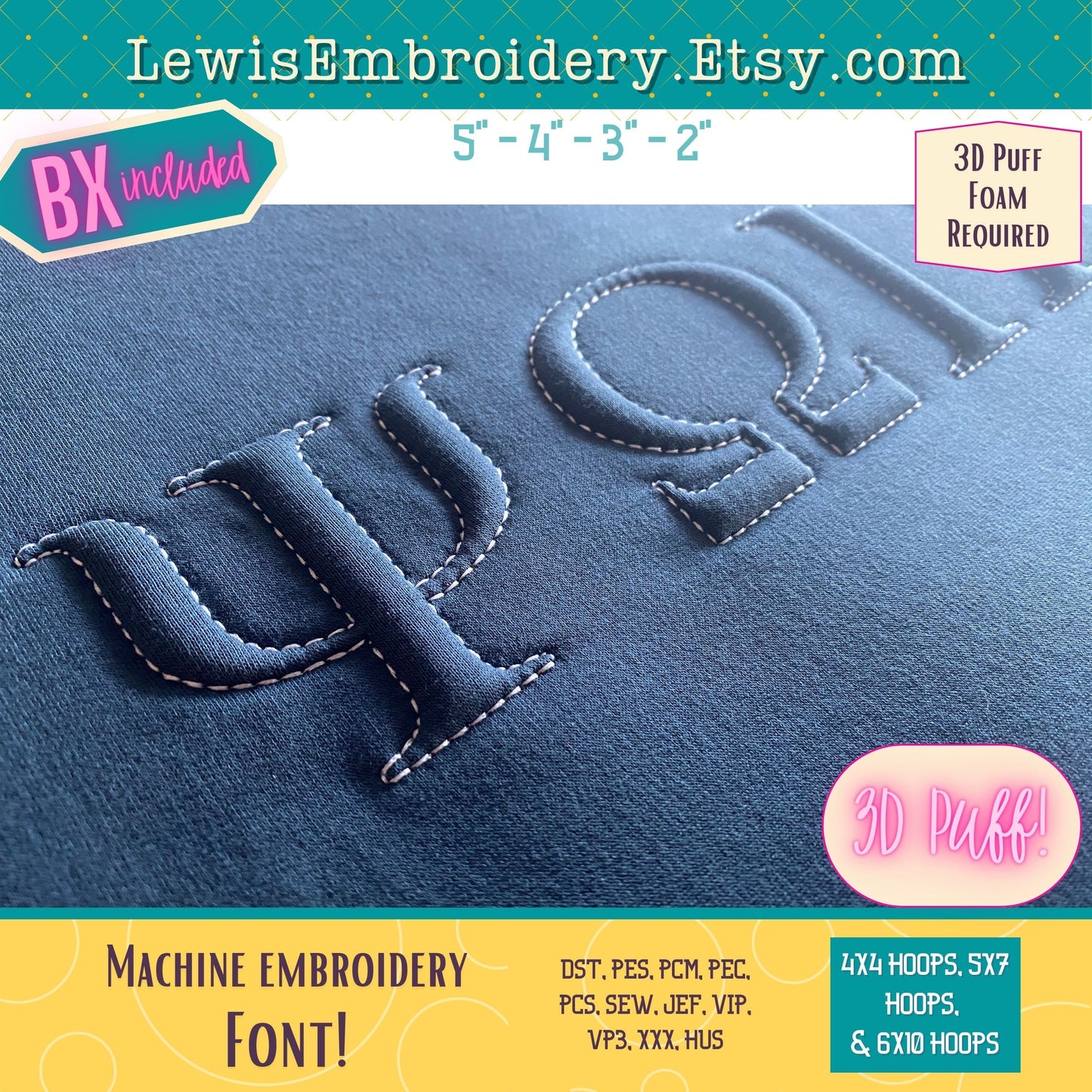 Greek Embossed 3D Puff, Machine Embroidery Font - With BX & Character Map - (PDF Tutorial Included)